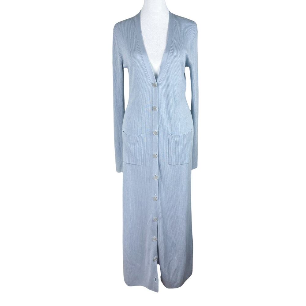Naadam Silk Cashmere Blue Button Ribbed Dress Minimalist Clean Girl Size Medium